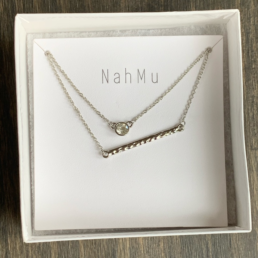 NEW Mahmu double silver bar and bezel CZ necklace.